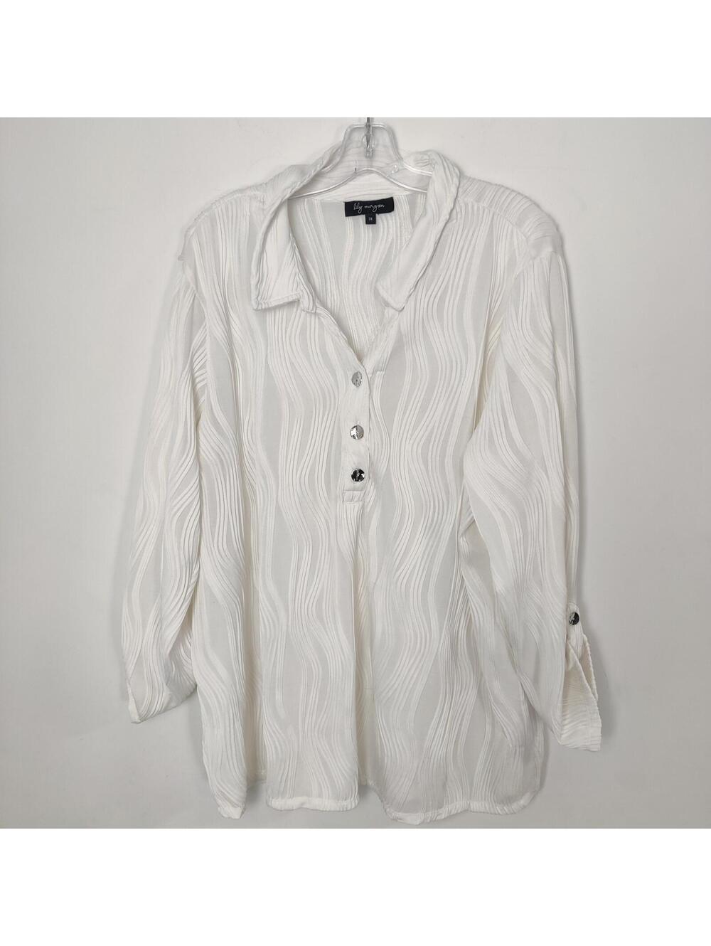 Lily Morgan 3X White Textured Button Front Blouse Tunic Top